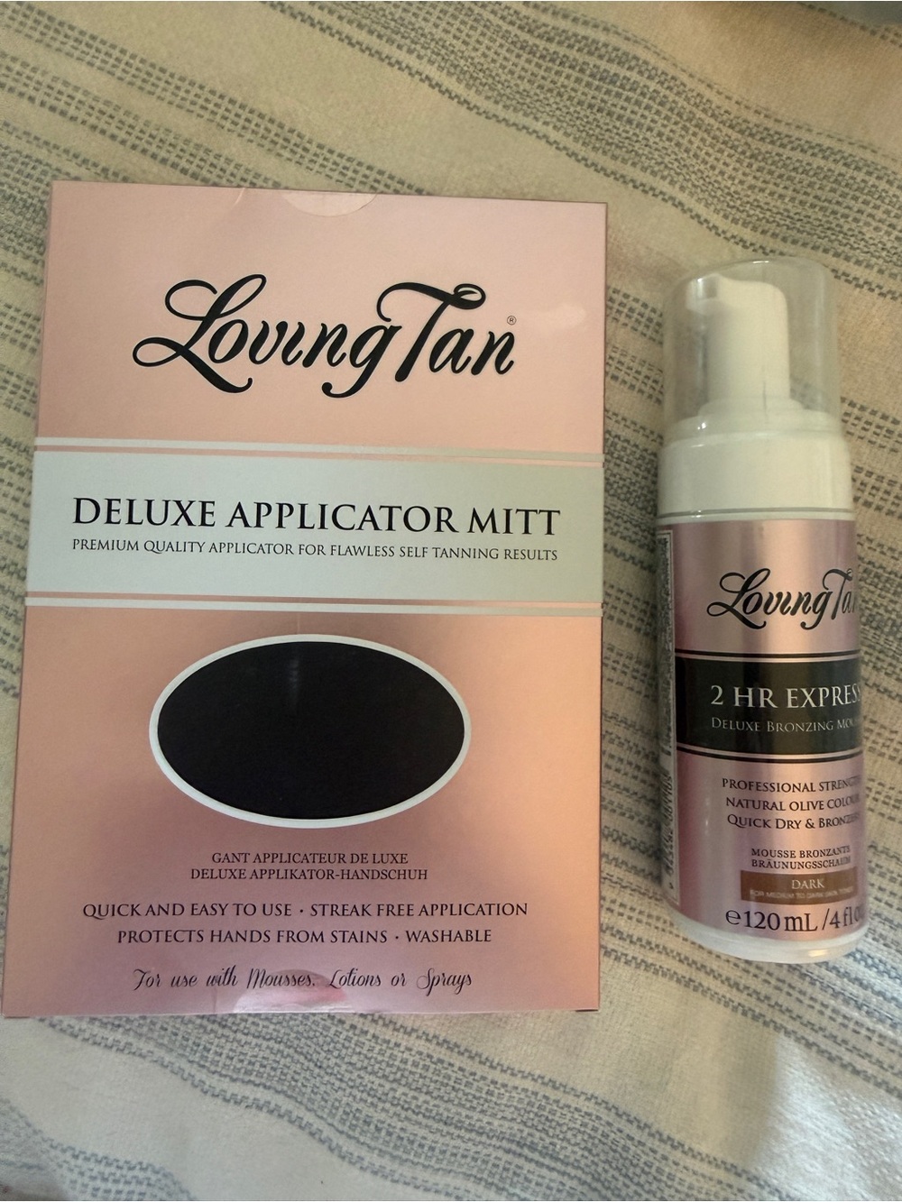 Loving Tan - 2 HR Express Mousse & Deluxe Applicator Mitt - Dark. New in box.